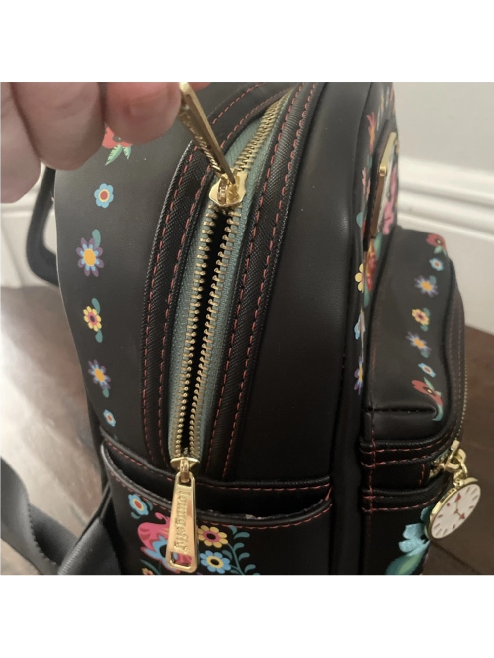 Loungefly Alice in Wonderland Black Floral Mini Backpack Disney - Picture 9 of 15